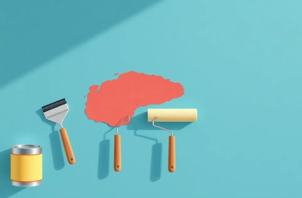 Outils de peinture disposés dans l'ordre des étapes du chantier