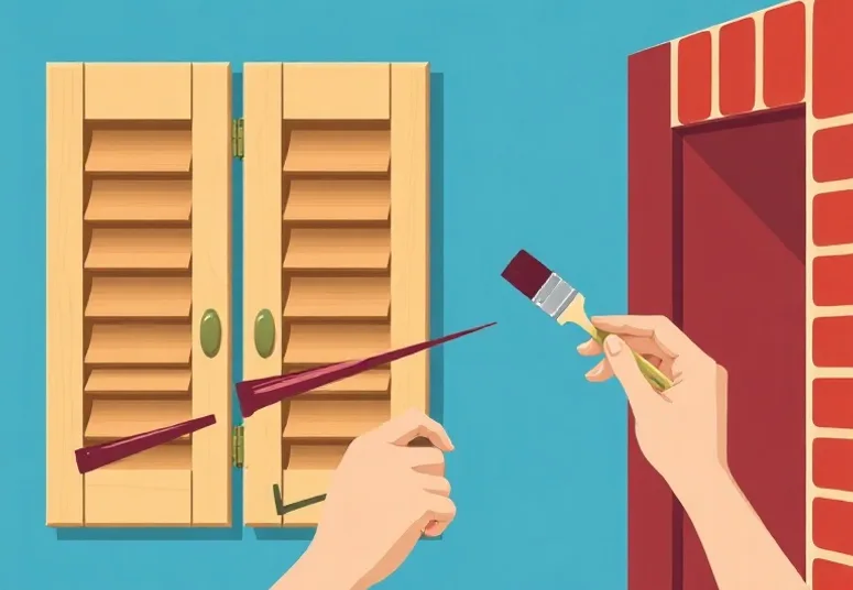 Mise en peinture au pinceau de volets et d'encadrements en bois
