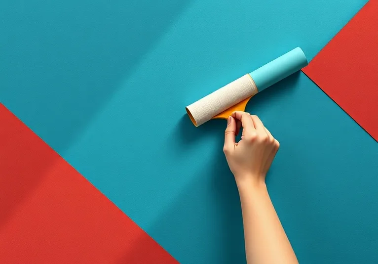 Pose de papier peint, rouleau et brosse à maroufler